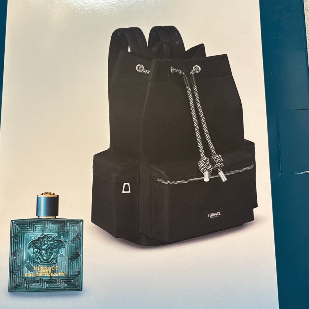 Versace gift set Black Backpack for Men and Eros 3.4 oz cologne